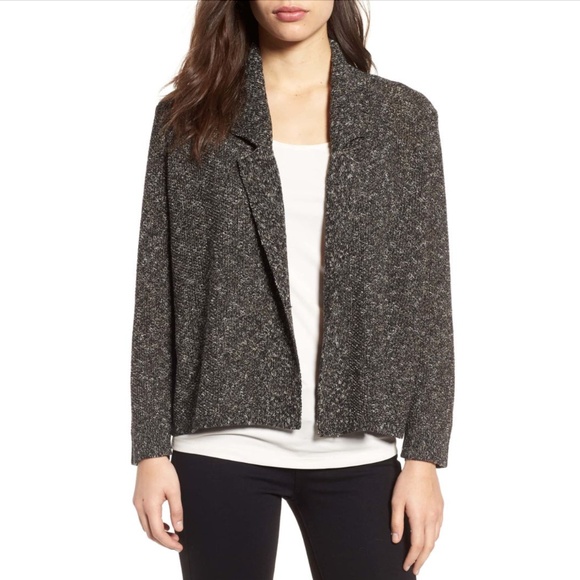 EILEEN FISHER Cotton Linen Texture Notched Sweater Jacket Size Medium - Picture 1 of 8